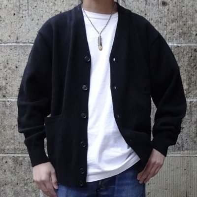 画像1: Mars Knitwear (マーズニットウェア) LAMBSWOOL V-NECK 2PKT CARDIGAN ブラック