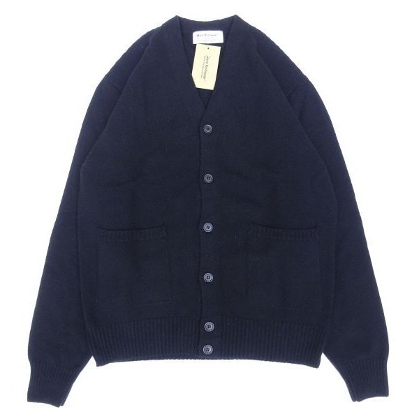 画像1: Mars Knitwear (マーズニットウェア) LAMBSWOOL V-NECK 2PKT CARDIGAN ブラック (1)