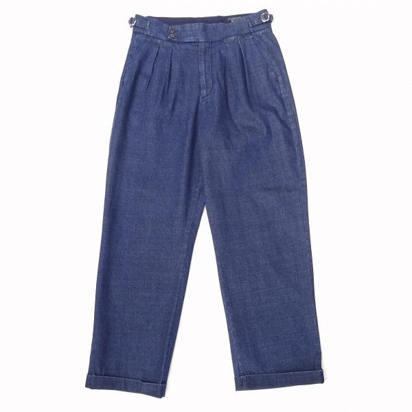 画像1: RICCARDO METHA (リカルドメッサ) 2TUCK BELTLESS TROUSERS デニム ウォッシュ (1)