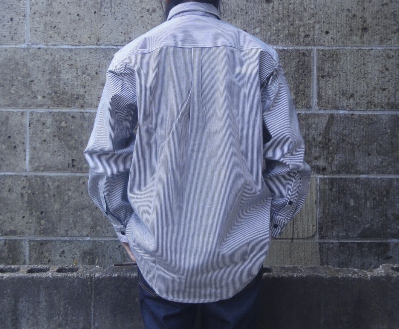 KEY (キー) Long Sleeve Zip Front Logger Shirt ヒッコリーストライプ