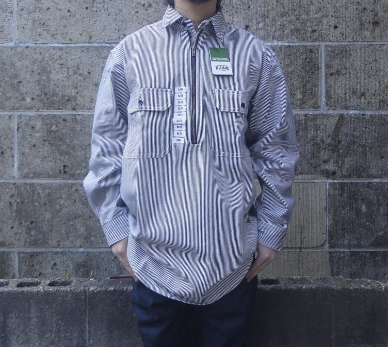 KEY (キー) Long Sleeve Zip Front Logger Shirt ヒッコリーストライプ