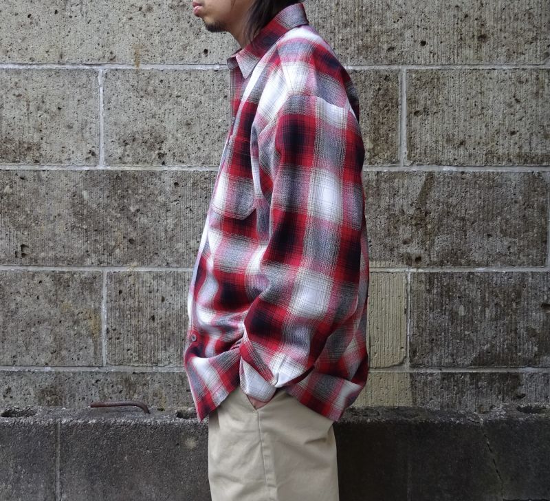 CalTop (キャルトップ) OMBRE CHECK L/S SHIRTS レッド/ホワイト 通販 